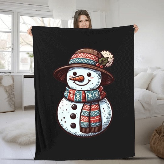 Winter Wonderland: Charming Snowman Illustration Fleece Blankets