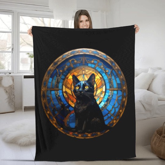 Bombay cat in stained glass Fleece Blankets