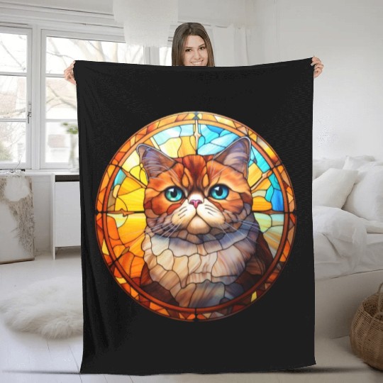 Exotic Shorthair cat in stained glass Fleece Blankets