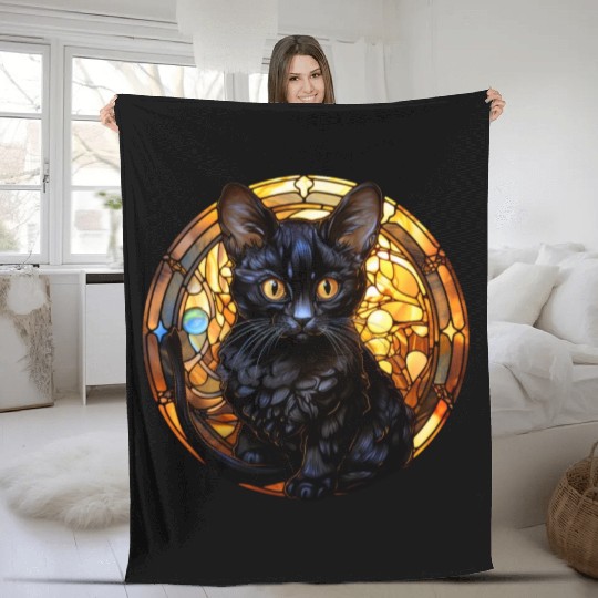 Bombay kitten in stained glass Fleece Blankets