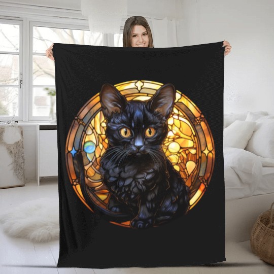 Bombay kitten in stained glass Fleece Blankets