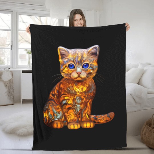 Stained Glass Scottish Fold kitten Fleece Blankets
