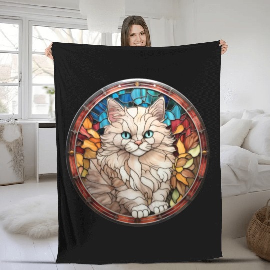 Ragdoll kitten in stained glass Fleece Blankets