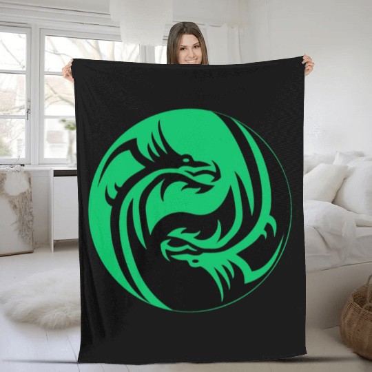 tow Dragonball in circle green and black Fleece Blankets