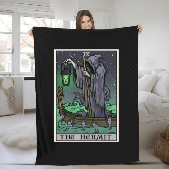 The Hermit Tarot Card Gothic Halloween Grim Reaper Fleece Blankets