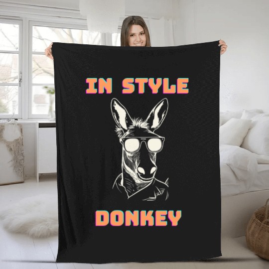 In style Donkey retro Fleece Blankets