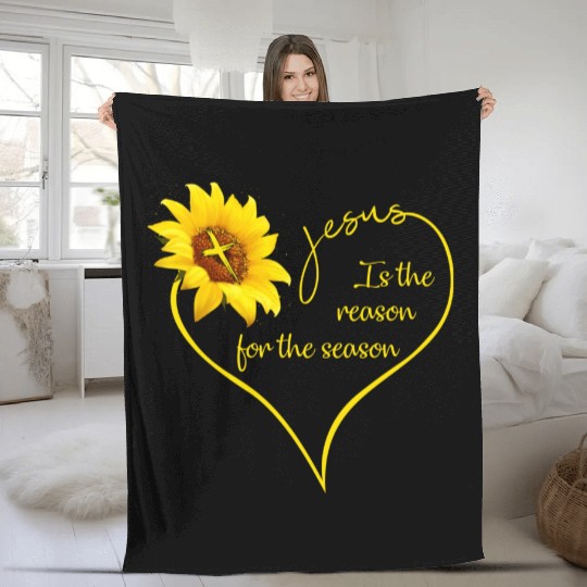 Sunflower Jesus Is The Reason For The Season Fleece Blankets