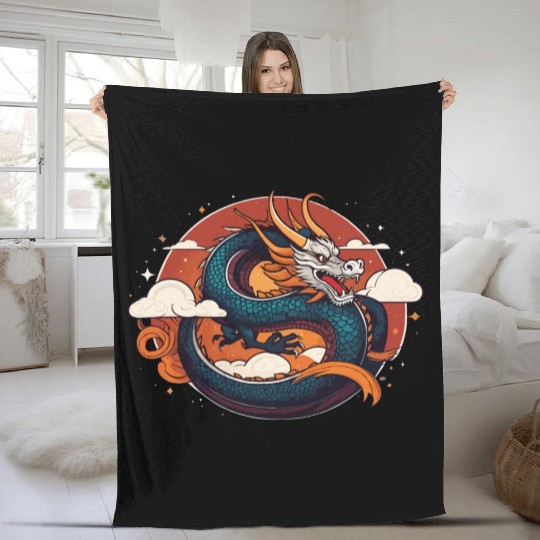 a traditional Chinese dragon Fleece Blankets