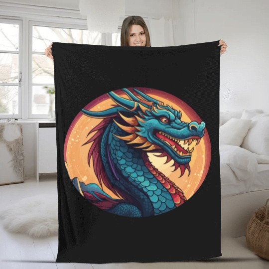 traditional Chinese dragon Fleece Blankets