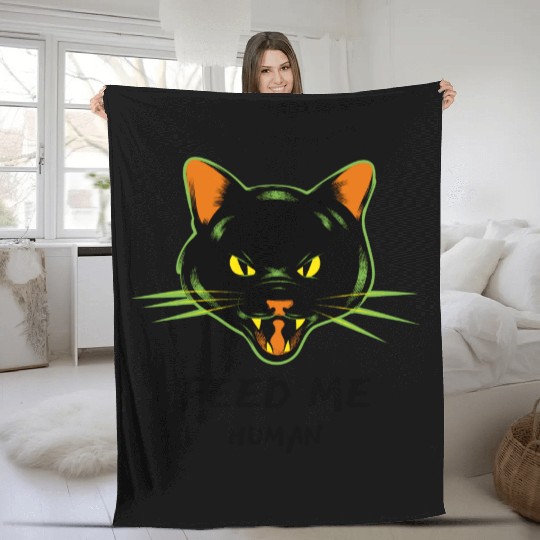 Angry Cat Feed Me Human Gift Fleece Blankets