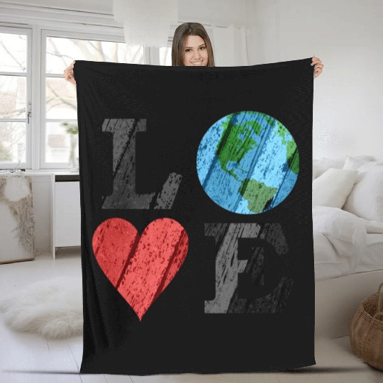 Earth Love With Heart And Earth Fleece Blankets