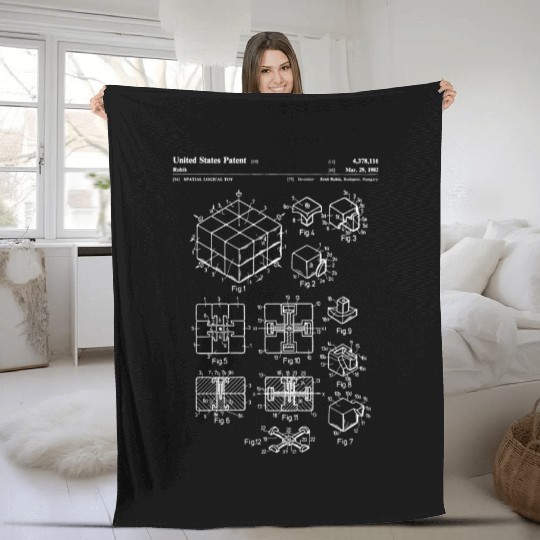 Rubiks Cube Patent Fleece Blankets