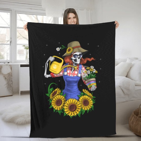 Skeleton Plants Gardener Fleece Blankets