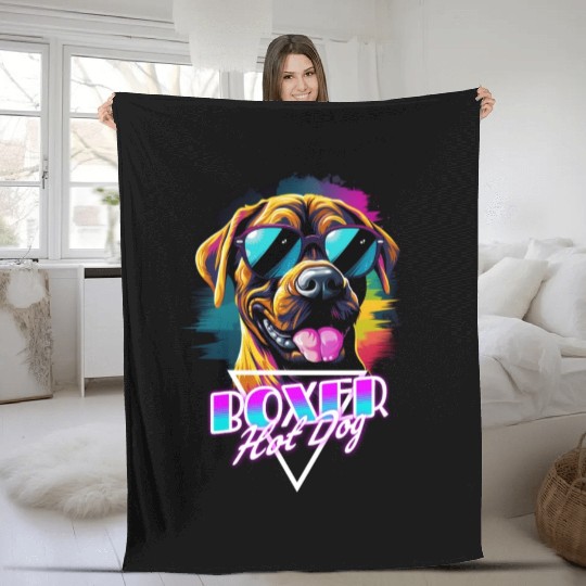 Retro Wave Boxer Hot Dog Fleece Blankets