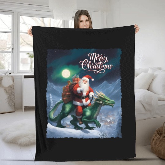 GREEN DRAGON CHRISTMAS Fleece Blankets