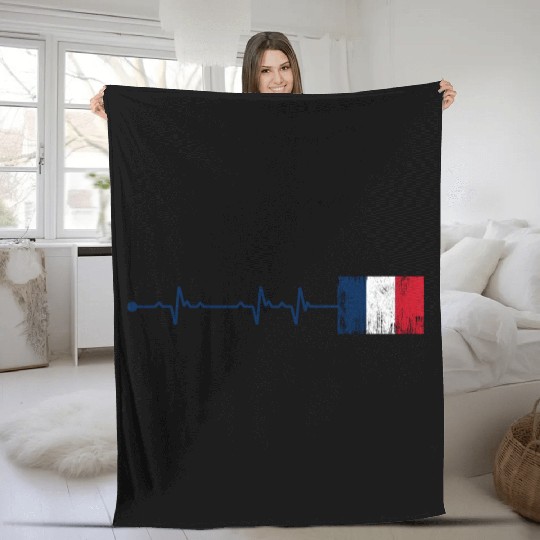 France Flag Heartbeat Fleece Blankets