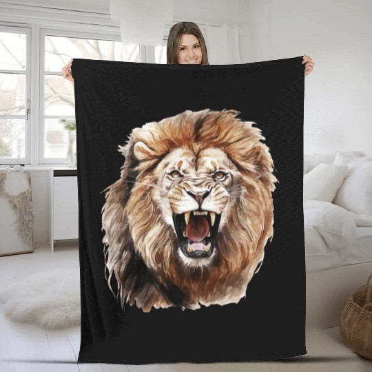 Roaring Lion Watercolor Painting Portrait Fleece Blankets
