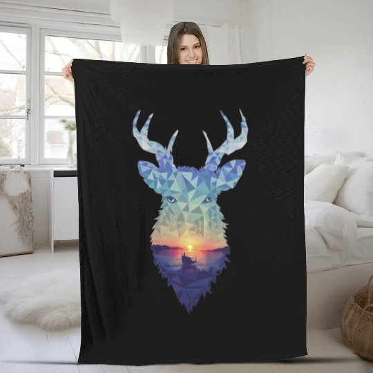 Polygon Wilderness: Majestic Deer Fleece Blankets