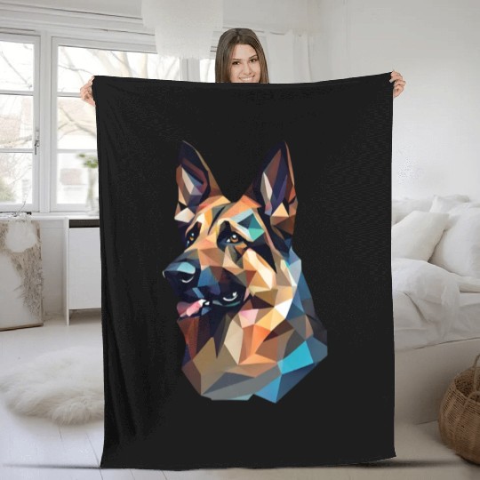 German shepherd dog, German dog, polygon art Fleece Blankets