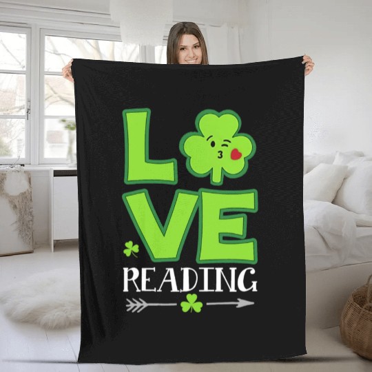 Love Shamrock Reading Teacher Funny St Patricks Da Fleece Blankets