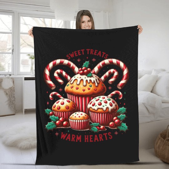 Sweet Treats Vintage Christmas Muffins Baking Fleece Blankets