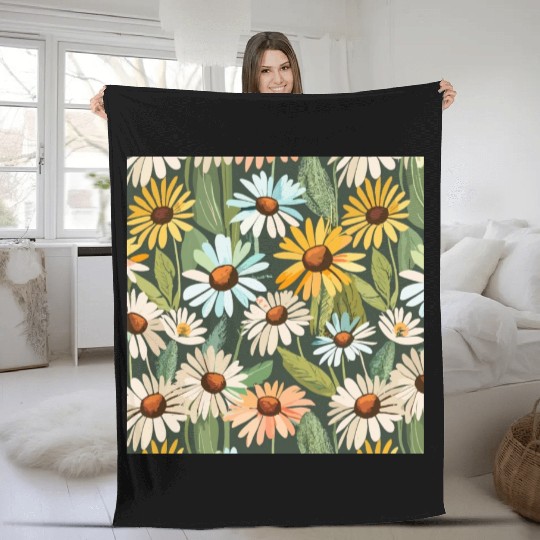 Daisy flower pattern watercolor poster Fleece Blankets