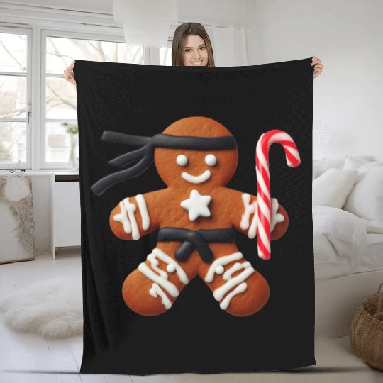 Funny Ninja Gingerbread Man Cookie Candy Cane Fleece Blankets