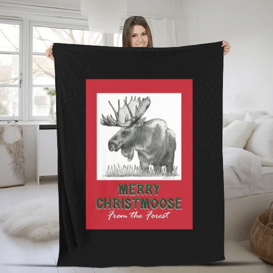 XMAS Card MOOSE Fleece Blankets