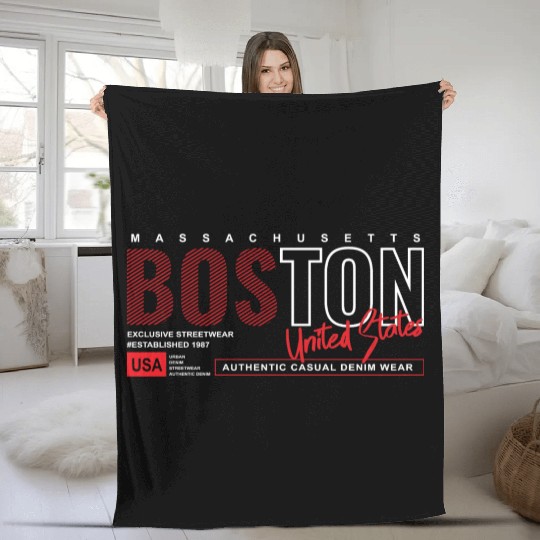 Boston Massachusetts Authentic Casual Denim Wear Fleece Blankets