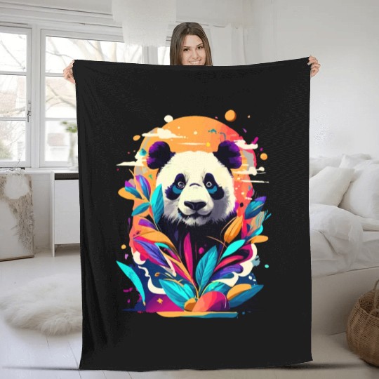 Giant Panda Colourful - Cute Panda Bear Bamboo Fleece Blankets
