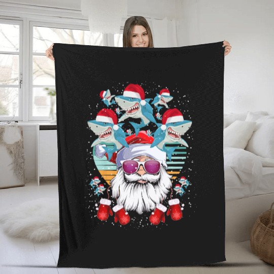 Santa Claus Shark Christmas Fleece Blankets