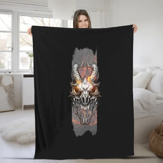 Inferno Remnants: Dragon Skull Aflame Fleece Blankets