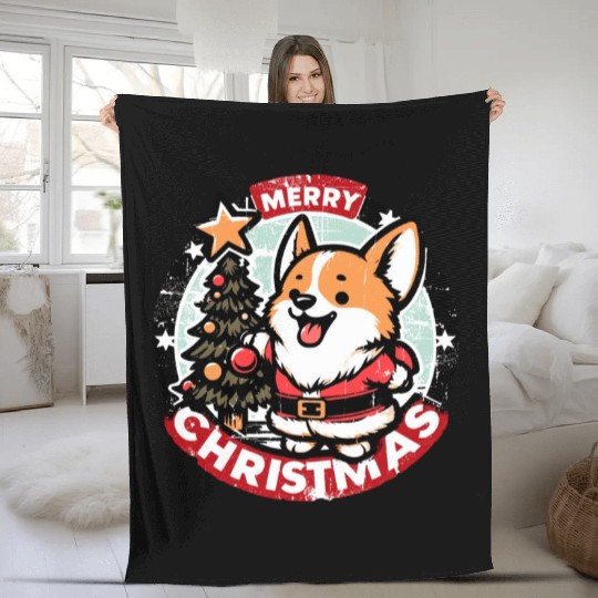 Retro Christmas Corgi Gifts For Dog Lovers Fleece Blankets