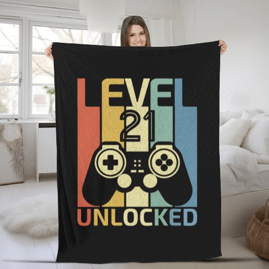 Level 21 Unlocked Funny Video Gamer 21st Birthday Fleece Blankets