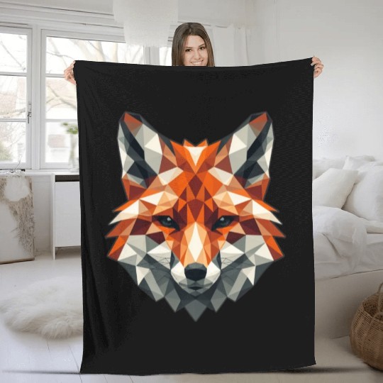 Fox head orange polygon style Fleece Blankets