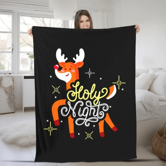 Holly Night Xmas. Fleece Blankets
