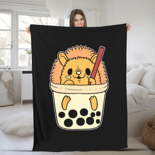 Boba Tea Hedgehog Pet Lover Gift Fleece Blankets