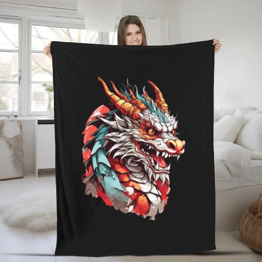 Chinese Dragon Head Fleece Blankets design