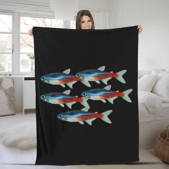 Neon Tetra Fish Bright Color Freshwater Sea Life Fleece Blankets