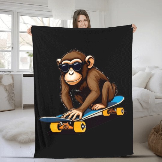 The Monkey Skateboarder For Monkey Lovers. Fleece Blankets