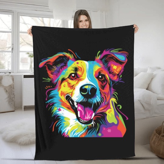 Watercolor Colorful Jack Russell Terrier Fleece Blankets