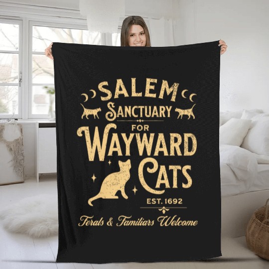 Salem Sanctuary for Wayward Cats Black Fleece Blankets