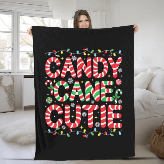 Funny Christmas Candy Cane Lover Crew Xmas Candy Fleece Blankets