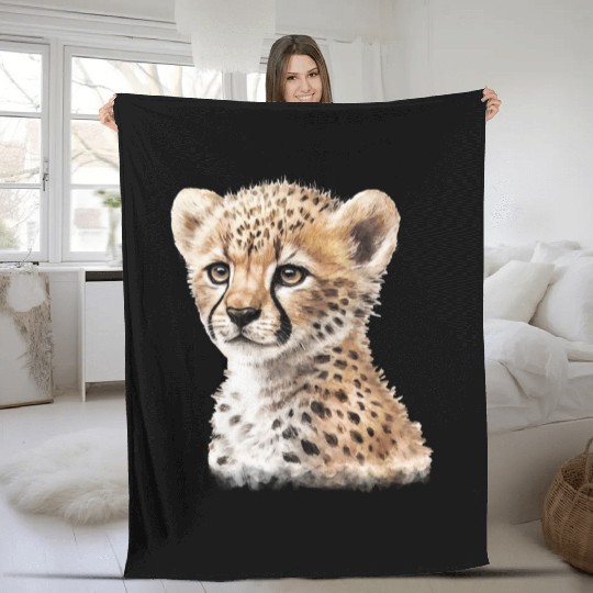 Baby Cheetah Aesthetic Watercolor Painting Fleece Blankets