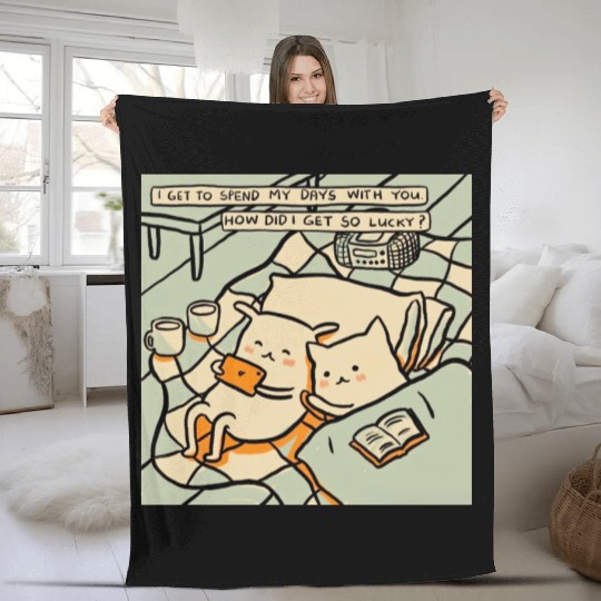 Lucky Cat Couple Lover Funny Kitty Motivation Love Fleece Blankets