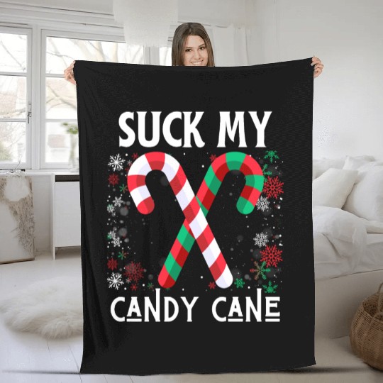 Suck my candy cane ugly Christmas Sweater Fleece Blankets