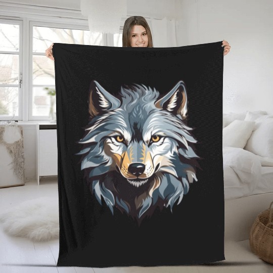 Majestic Wolf Face Illustration Fleece Blankets