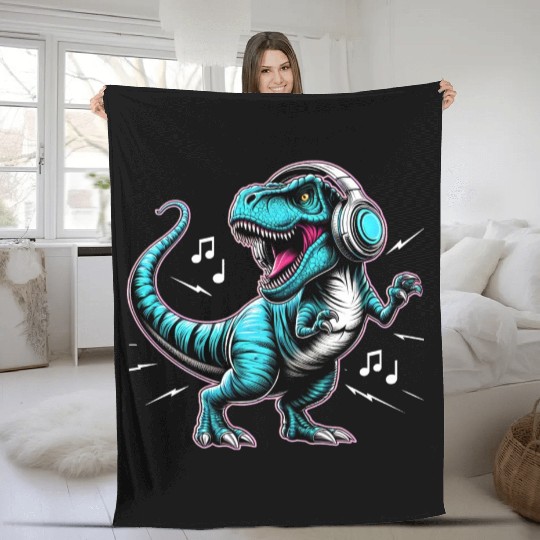 Dancing Tyrannosaurus Rex with Headphone Fleece Blankets