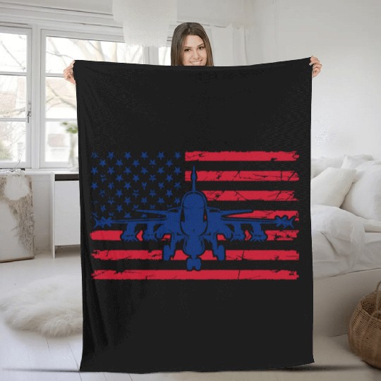 US Flag Airplane Patriotic American Pilot Fleece Blankets