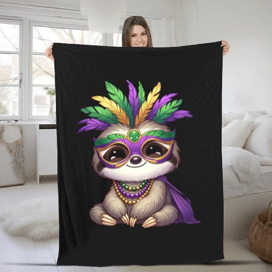 Mardi Gras Sloth Comic Design Fleece Blankets
